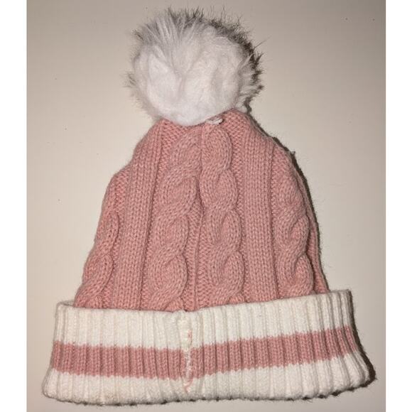 Disney Junior Kids 2T-5T Pink Minnie Mouse Cable Knit Beanie Winter Hat Pompom - Picture 2 of 6